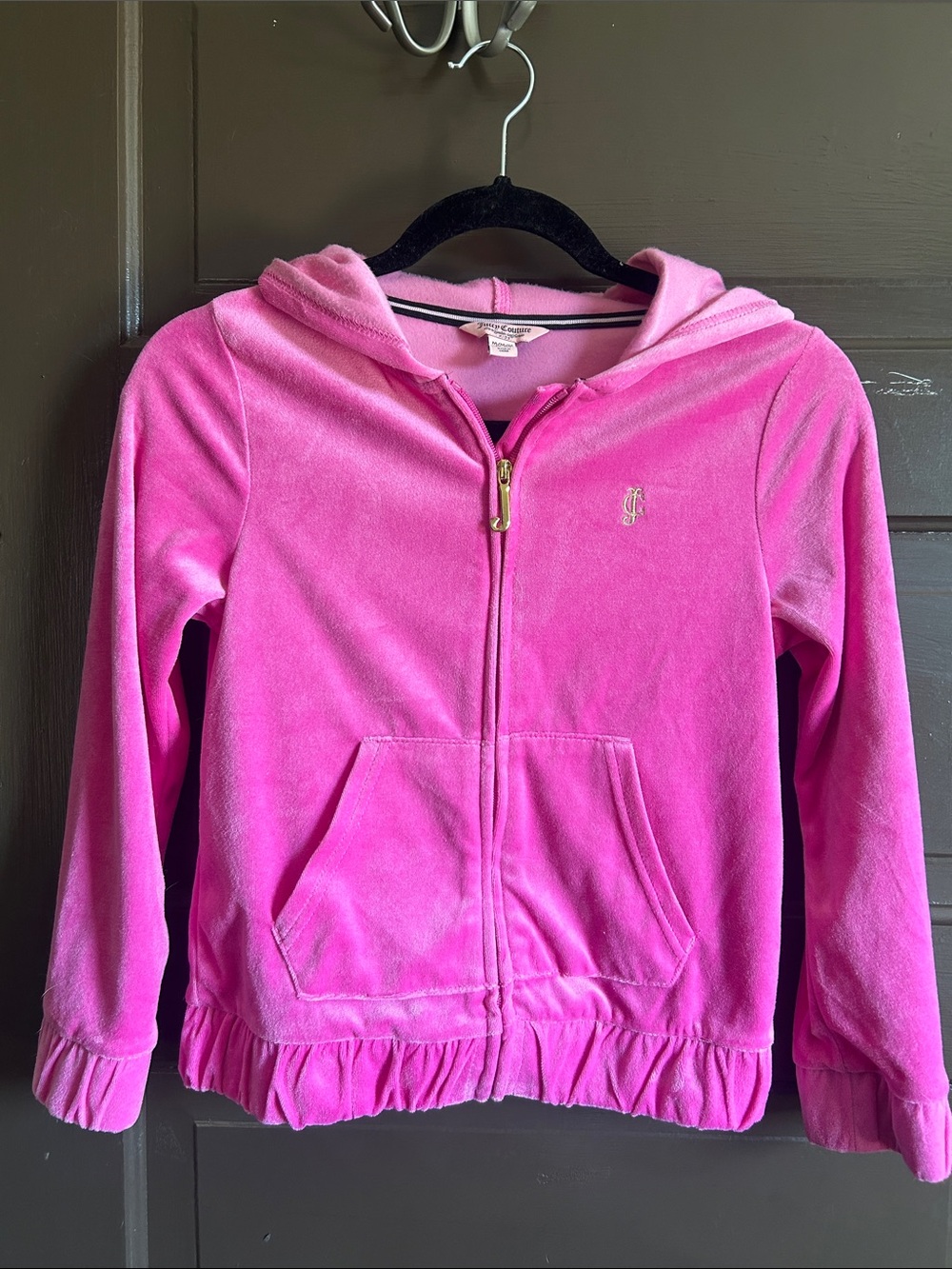 Juicy Couture Hot Pink Velour Zip Hoodie for Girls; size medium (8-10)